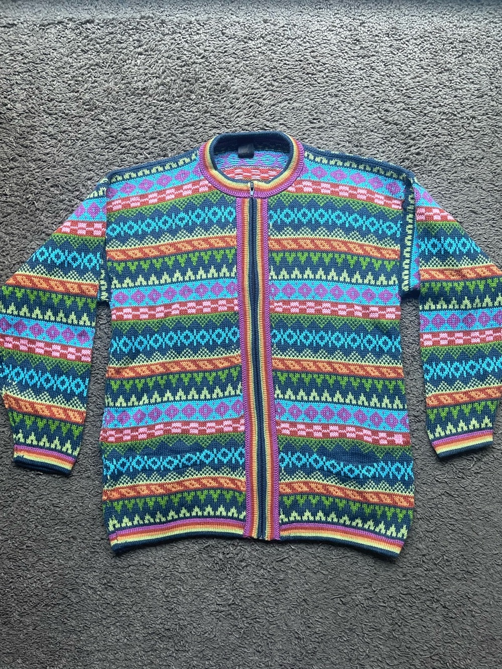 Arcohi's Alpaca Wool Zip Cardigan Unisex L Llama Aztec Fair Isle Knit Sweater